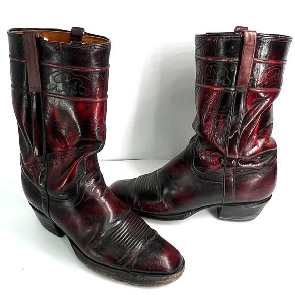 Vintage El Dorado cowboy boots 7 black cherry stovepipe style leather western
